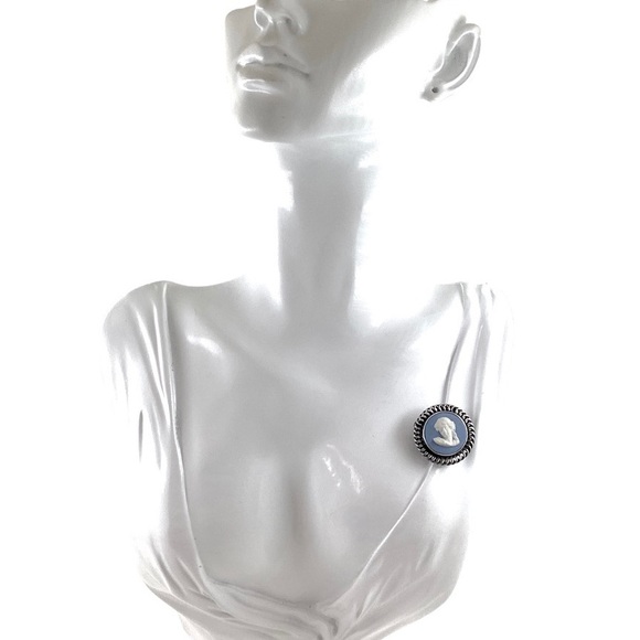 SOLD❤️ 1950’s  John L. Lauritzen Denmark Brooch Pendant Wedgwood Blue Cameo 925 - Picture 8 of 12